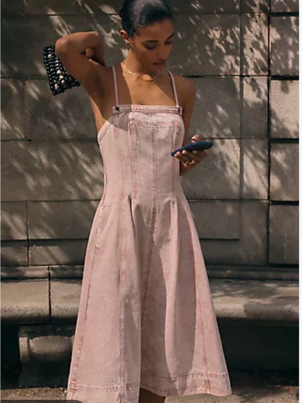Pilcro square neck apron denim midi dress